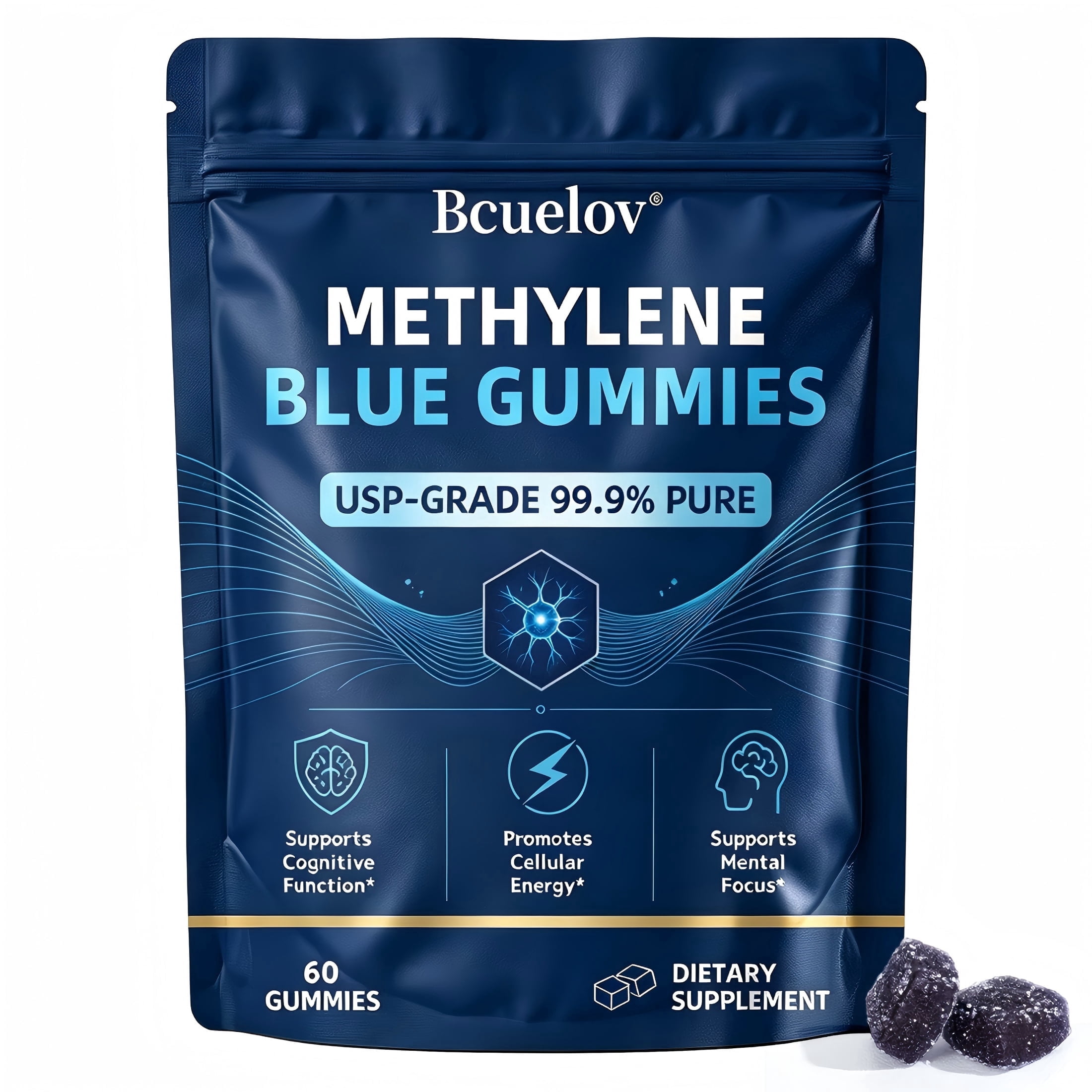 Bcuelov Methylene Blue Gummies,USP Grade, 5mg Per Serving,60 Count