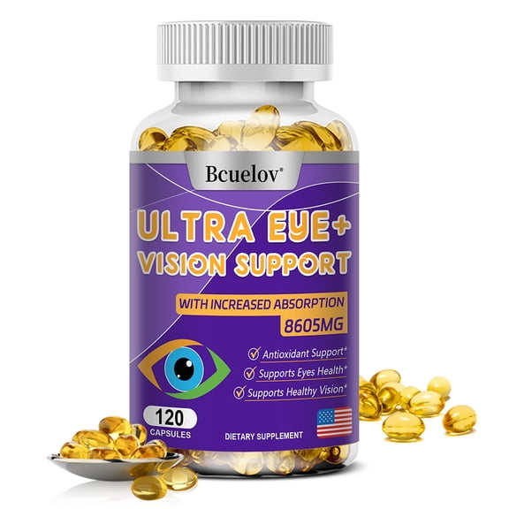 Bcuelov Ultra Eye + Vision Support Capsules, 8605mg, 120 Count - with Lutein, Zeaxanthin & Bilberry, Supports Eye Health & Vision, 2-Month Supply, Vegan Friendly