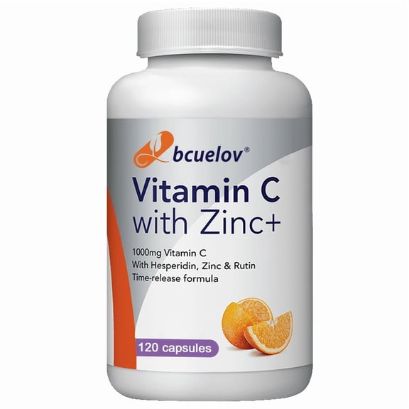 Bcuelov Vitamin C with Zinc Supplement, 1000mg, 120 Capsules