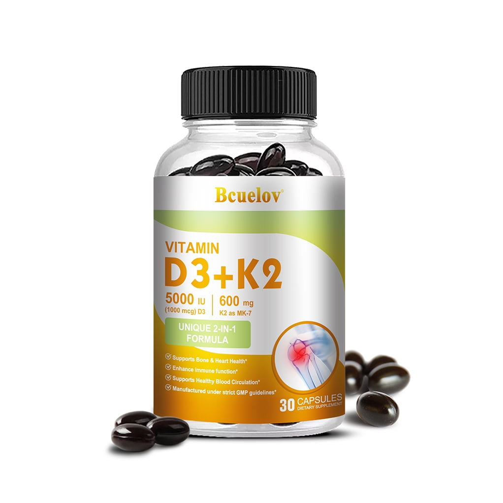 Vitamin D3 + K2 5000 IU Capsules Daily Supplement,Support Immune System