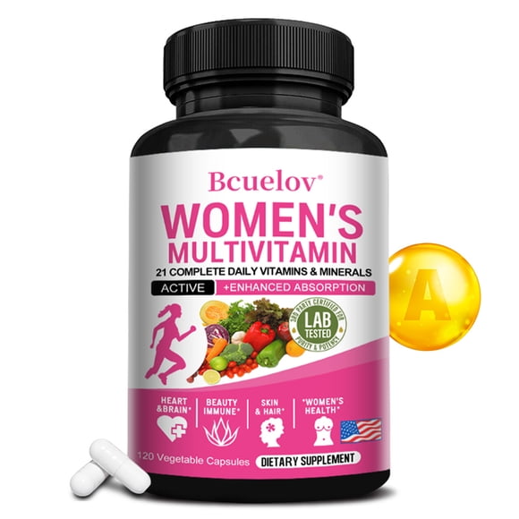 Bcuelov Women's Multivitamin, 120 Vegetable Capsules - 21 Daily Vitamins & Minerals, Supports Energy, Immunity & Women's Health, 2-Month Supply, Vegan Friendly