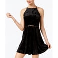 thumbnail image 1 of Bcx Juniors Belted Velvet Fit Flare Dress Black 9, 1 of 1