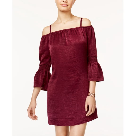 Bcx Juniors Cold Shoulder Bell Sleeve Dress Bordeaux 2XS