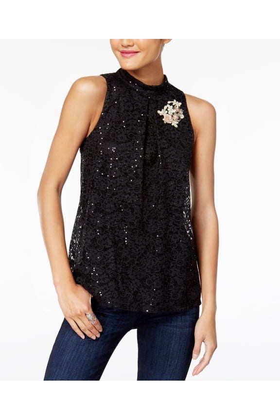 Juniors Embellished Lace Top Black XS