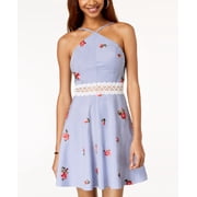Bcx Juniors Embroidered Crochet Inset Dress Blue Stripe 9