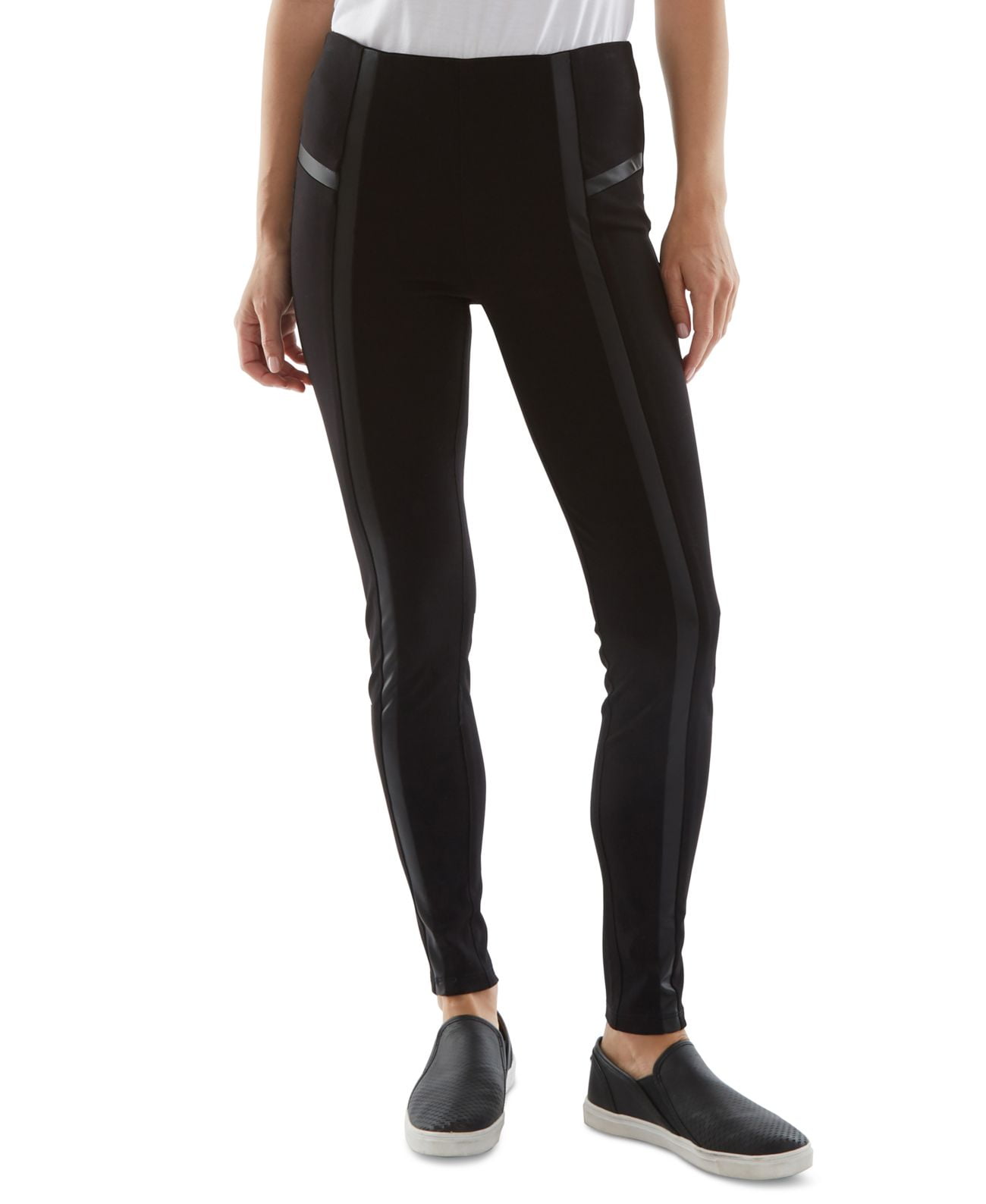 Bcx Juniors Faux Leather Trim Ponte Knit Pants Black L Walmart