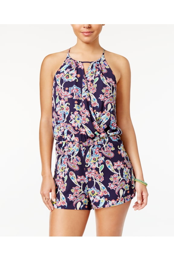 Juniors Faux Wrap Romper Paisley Print M