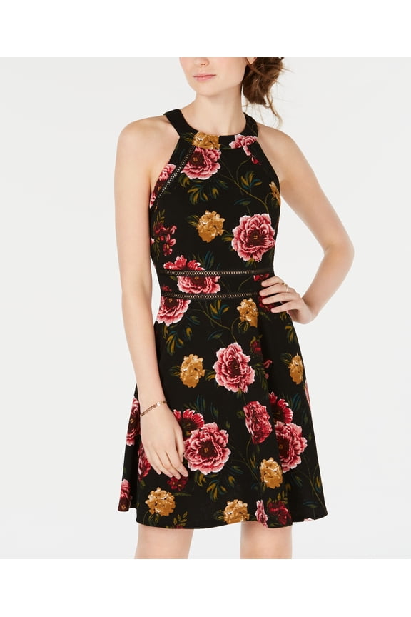 Juniors Floral Fit Flare Dress Black/Floral 5