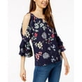 thumbnail image 1 of Bcx Juniors Floral Print Bell Sleeve Top Navy Island Floral XS, 1 of 1