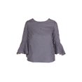 thumbnail image 1 of Bcx Juniors Grey White Striped Ruffled Bell Sleeve Tied V-Back Straight Hem Top, 1 of 1