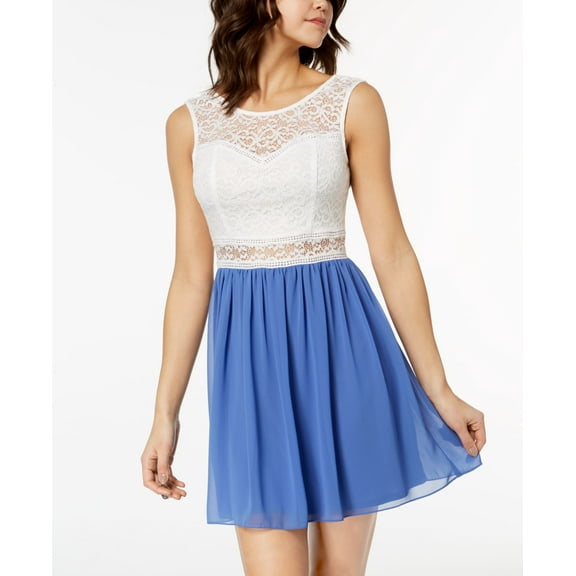 Bcx Juniors Lace Chiffon Contrast Dress White Periwinkle 15