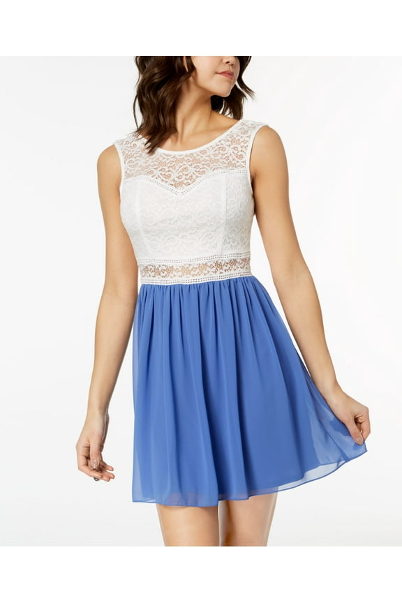 Juniors Lace Chiffon Contrast Dress White Periwinkle 15