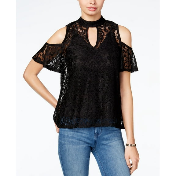 Bcx Juniors Lace Cold Shoulder Choker Top Black XS