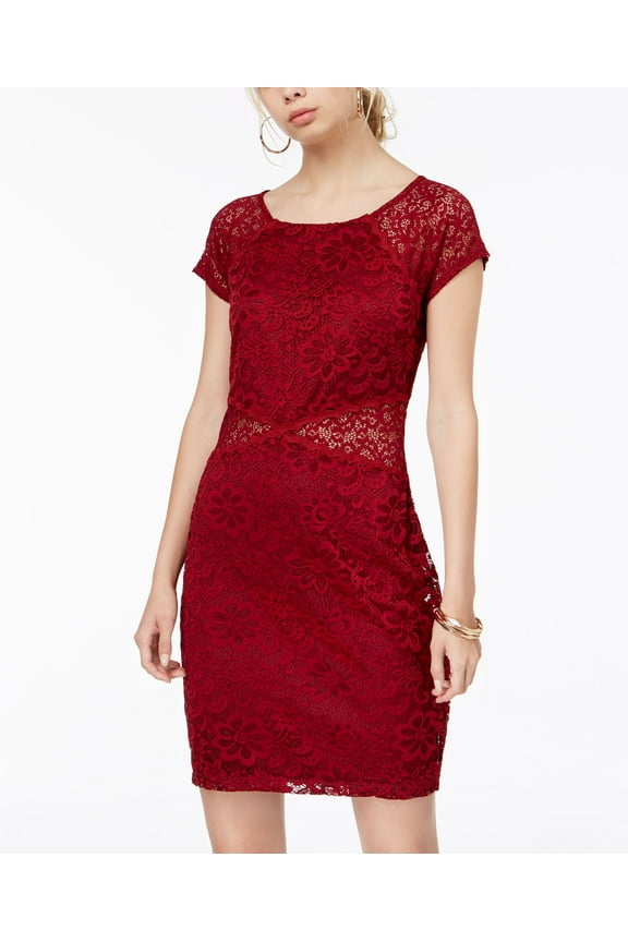 Juniors Lace Illusion Body Con Dress Wine 13