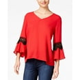 thumbnail image 1 of Bcx Juniors Lace Trimmed Bell Sleeved Top Red XS, 1 of 1
