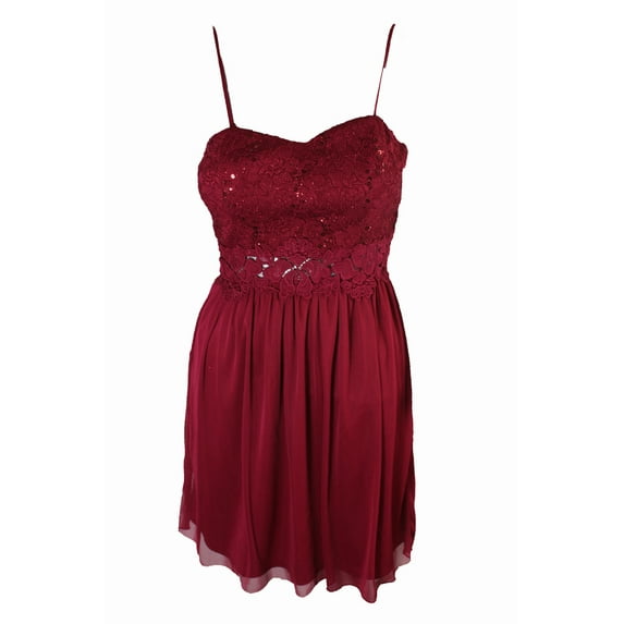Bcx Juniors Maroon Crocheted Lace Fit & Flare Dress 5