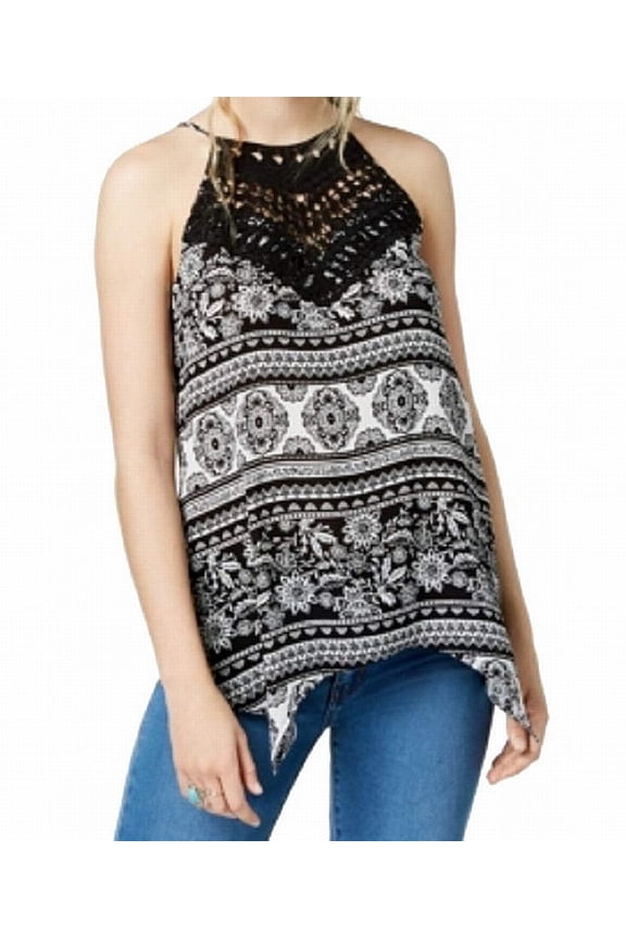 Juniors Printed Crochet Tank Top Neutral Stripe S
