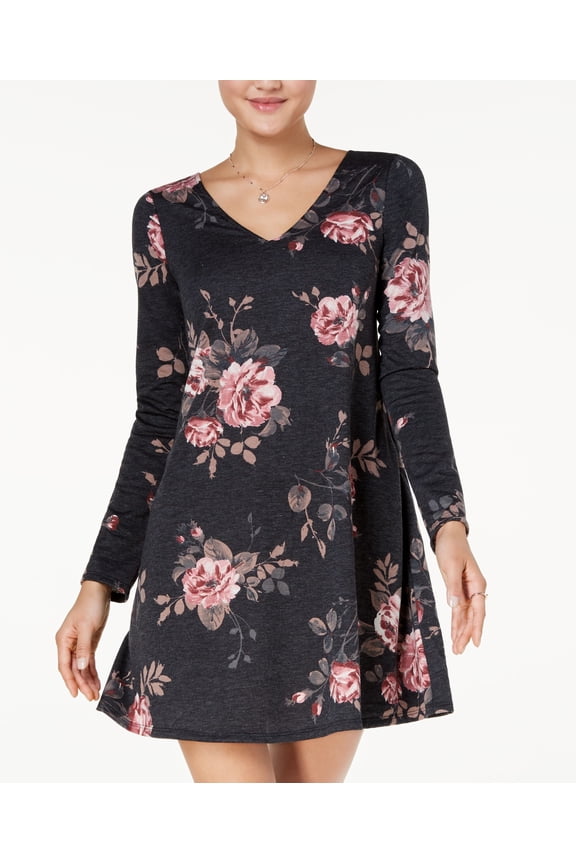 Juniors Printed Lace Back Dress Black Floral M