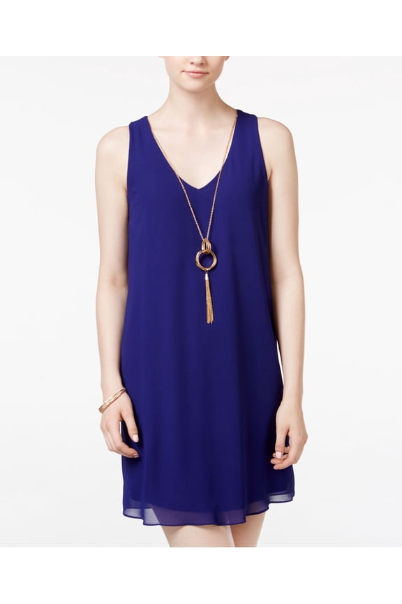 Juniors Ruffled Back Necklace Shift Dress Royal M