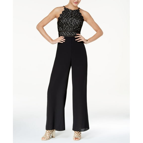Bcx Juniors Scalloped Lace Top Jumpsuit Black Nude 5