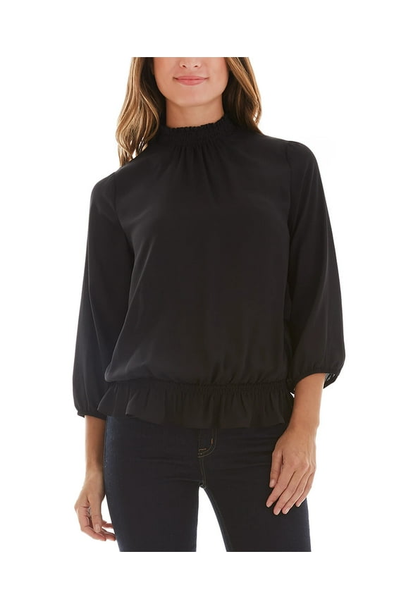 Juniors Smocked Mock-Neck Top, Small, Black