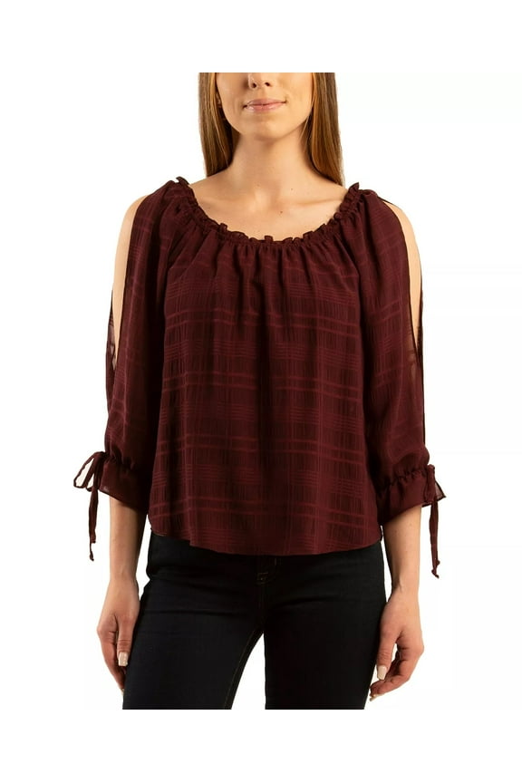 Juniors Split-Sleeve Peasant Top, Wine, Large