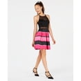 thumbnail image 1 of Bcx Juniors Striped Illusion Fit Flare Dress Black Pink 1, 1 of 1