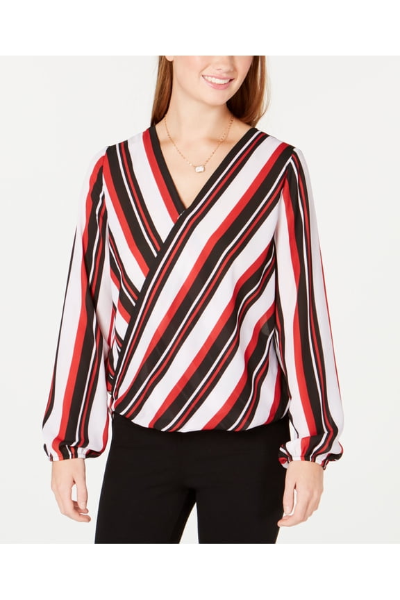 Juniors Striped Surplice Neck Top Black XL
