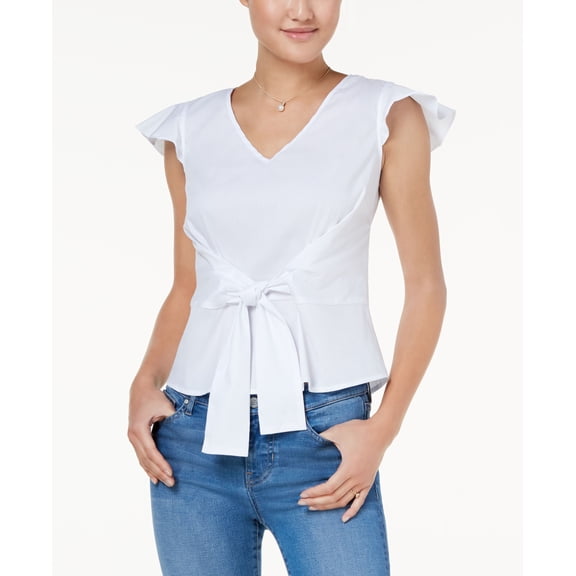Bcx Juniors Tie Waist Flutter Sleeve Top White L