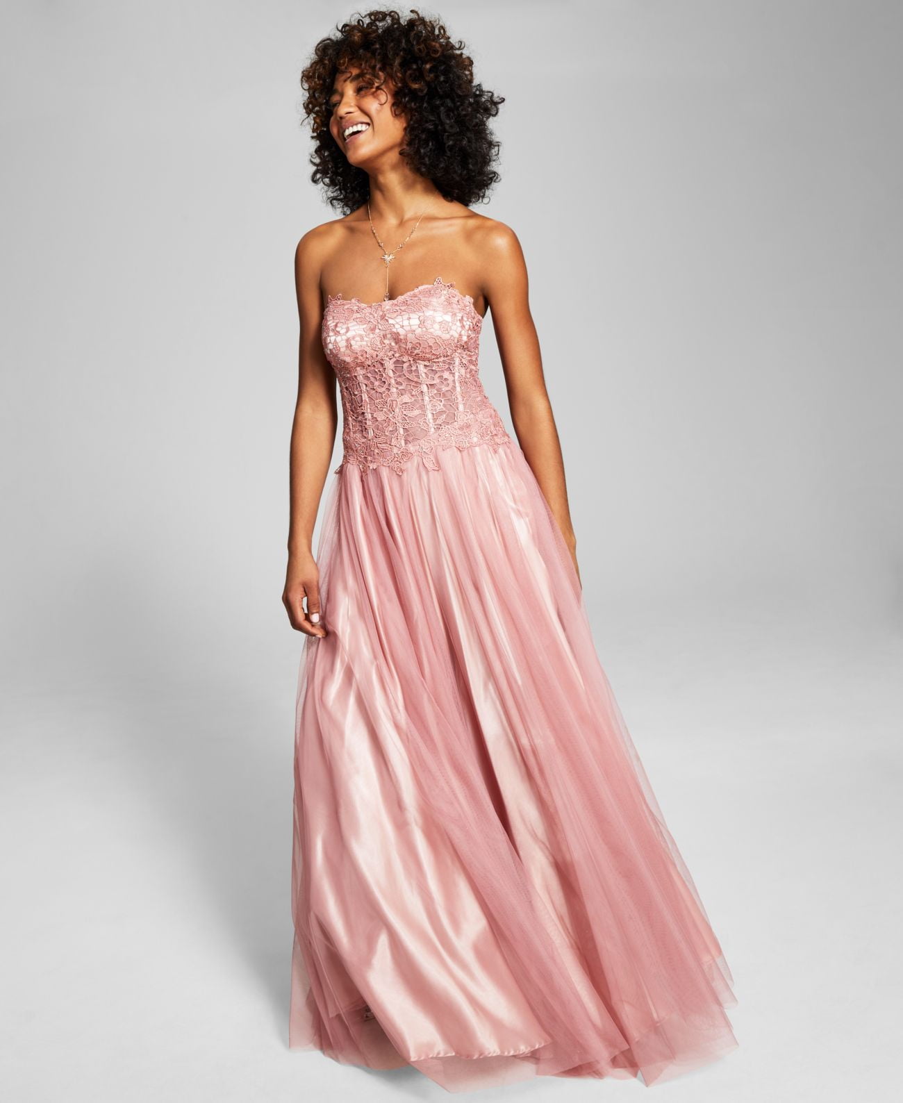 strapless open back dress Bcx Multi-Stripe High-Low Dress Color Pink Stripe S – Shamrock Apparel main image 0