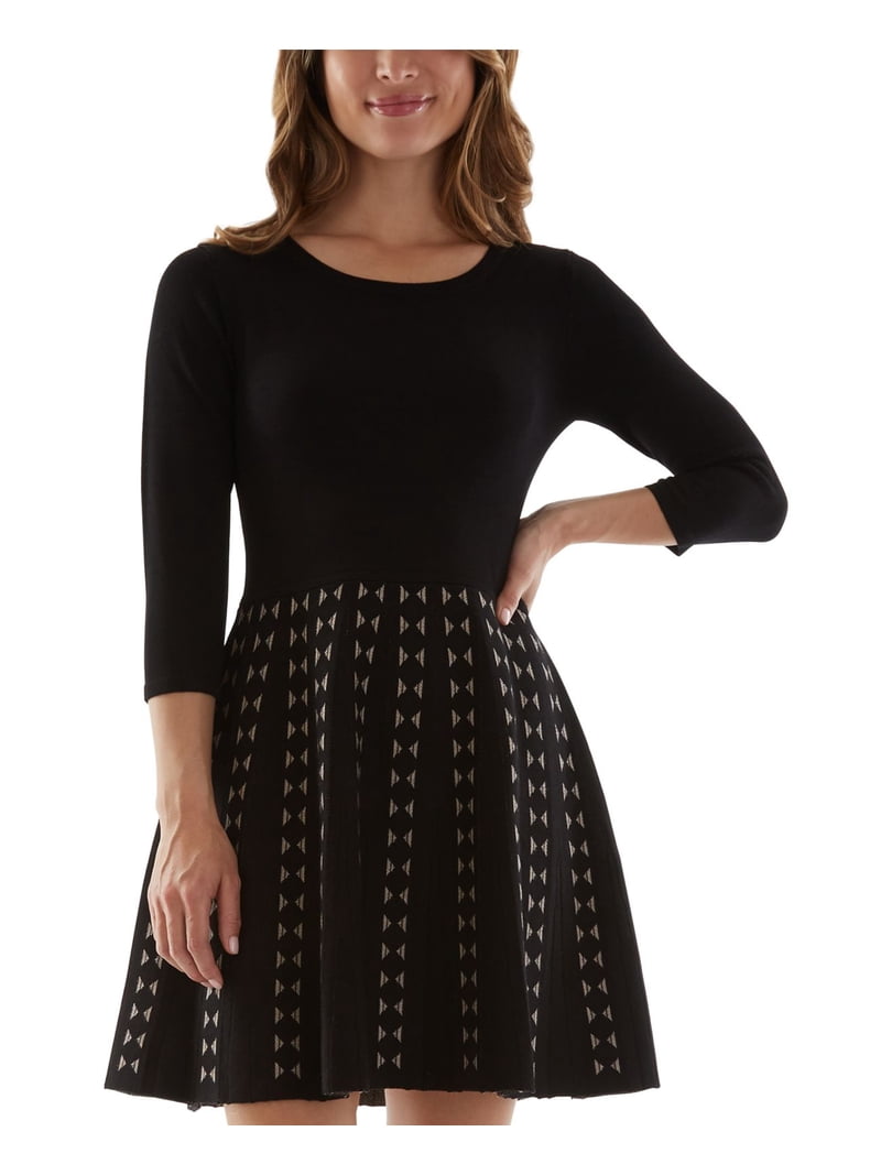 Bcx Womens Juniors Patterned-Skirt Knit Sweater Dress, Black/XXS
