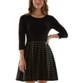 thumbnail image 1 of Bcx Womens Juniors’ Patterned-Skirt Knit Sweater Dress, Black/XXS, 1 of 3