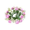 thumbnail image 1 of Bcylexb 10" Artificial Rose Candle Holder Wreath, Small Tea Rose Floral Ring for Wedding Tabletop Decor, Simulated Flower Candle Centerpiece and Holiday Garland, Hot Pink, 1 of 6