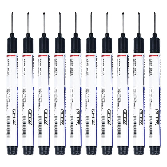 Bcylexb 10 Pack Long Nib Permanent Marker Pens, Waterproof Quick Dry Oil Based Deep Hole Markers Tip Markers for Wood Plastic Metal Glass Construction Industrial Marking Supplies