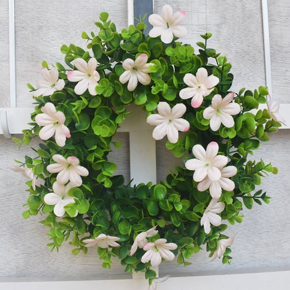 Bcylexb 12" Spring Themed Artificial Grass and Eucalyptus Wreath, Small Floral Door Decoration Garland for Indoor and Outdoor Home Decor, Pink