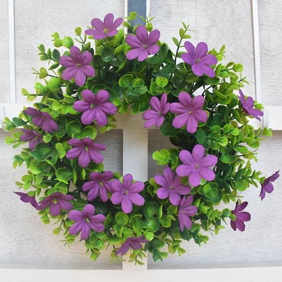 Bcylexb 12" Spring Themed Artificial Grass and Eucalyptus Wreath, Small Floral Door Decoration Garland for Indoor and Outdoor Home Decor, Purple