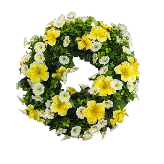 Bcylexb 15.3" Purple Morning Glory Flower Wreath, Spring Summer Front Door Wreath with Artificial Flowers and Green Leaves for Indoor Outdoor Home Decor