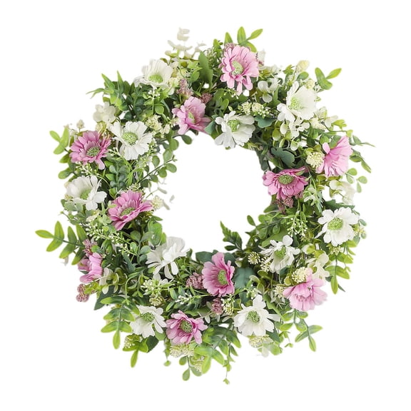 Bcylexb 16" Fragrant Flower Wreath for Front Door, with Leaves and Money Plants, Wedding Indoor Outdoor Porch Decoration and Floral Hanging Decor Garland, Q