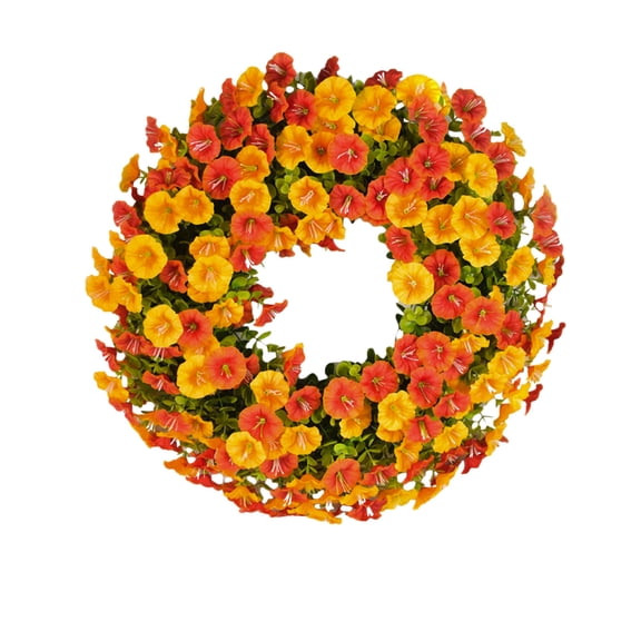 Bcylexb 16" All Season Artificial Flowers Wreath for Door and Wall, Spring and Fall Home Decor Garland, Suitable for Indoor and Outdoor Holiday Decoration, Orange