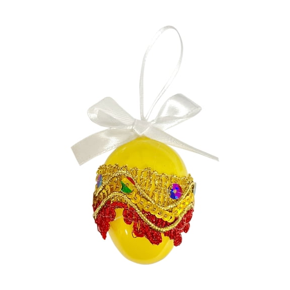 Bcylexb 2.4" Easter Eggs Pendant with Bow Ribbon, Small Hanging Ornaments for Gifts, Baskets and Wreath Embellishment, Spring Decor Plastic Egg, Yellow