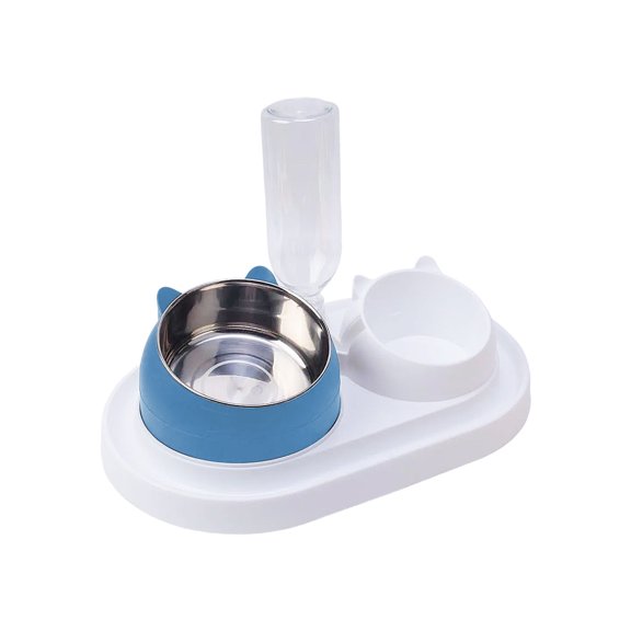 Bcylexb 2-In-1 Cat and Dog Bowls, Combined Pet Feeding and Drinking Dish, Multi-Function Food and Water Pets Bowl, Suitable for Puppy and Kitten, Blue