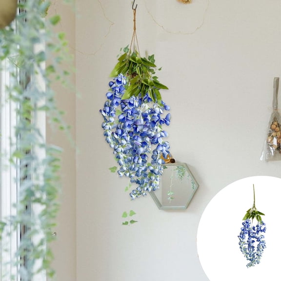 Bcylexb 21.7" Rattan Wall Hanging with Simulation Flowers, Fake Plants for Valentine's Day Decor and Home, Artificial Flowers Scene Arrangement as Photography Props, Blue