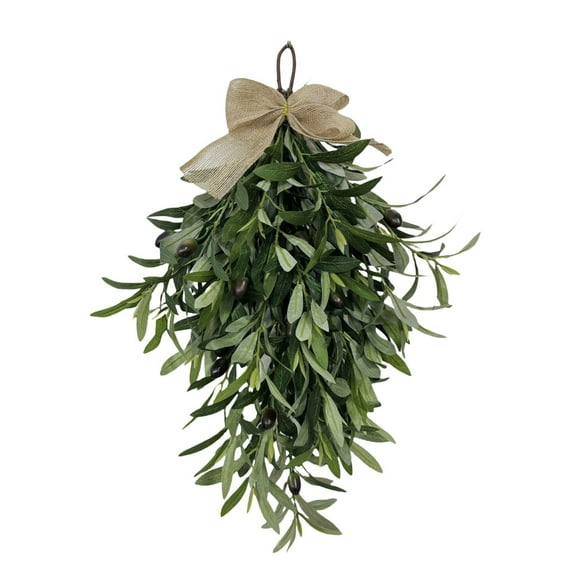 Bcylexb 23.6" Artificial Upside Down Olive Leaf Wreath, Simulation Floral Pendant for Front Door or Wall, Green Fake Plants Decor for Wedding Arch and Home, Multicolor