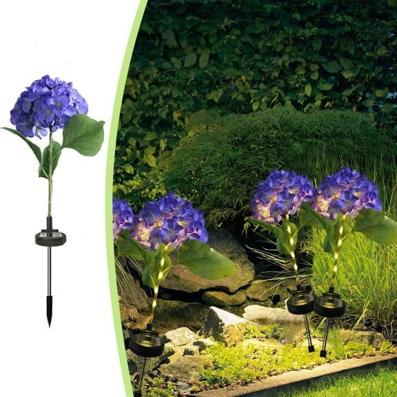 Bcylexb 26.8" Artificial Hydrangea Solar Lights for Lawn and Patio, Outdoor Lights Ground Lamp for Home Garden Decor, Decorative Ambient Lighting, Purple