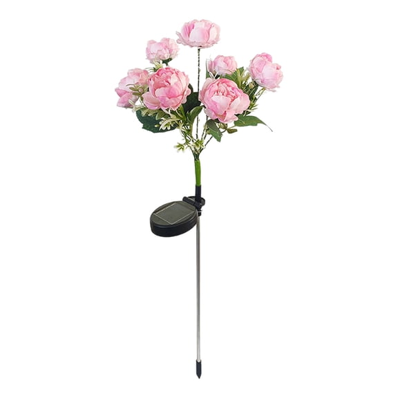 Bcylexb 28" Solar Peony Flower Lights with 7 LED Heads, Waterproof Garden Decoration Fake Plants Lamp for Paths and Terraces, Outdoor Yard Lighting, Pink