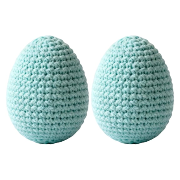 Bcylexb 2pcs Hand Crocheted 2.8" Easter Eggs Ornament with Foam Fill, Soft Textured Knitted Plastic Eggs for Basket, Table and Home Decor, Handmade Holiday Decoration, Light Blue