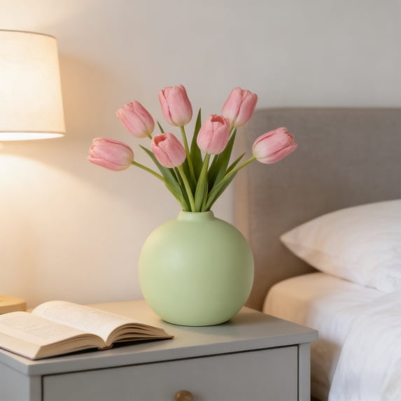 Bcylexb 3.8" Unbreakable Plastic Vase for Flowers, Mini Modern Faux Ceramic Vase for Tabletop Bookshelf Centerpiece Living Room Decor