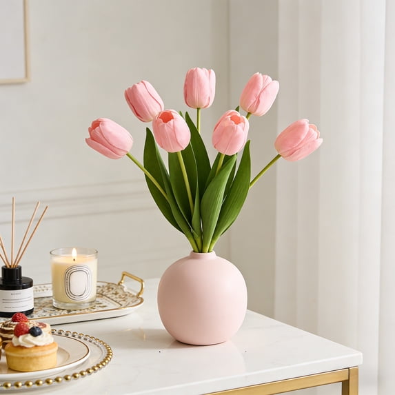 Bcylexb 3.8" Unbreakable Plastic Vase for Flowers, Mini Modern Faux Ceramic Vase for Tabletop Bookshelf Centerpiece Living Room Decor