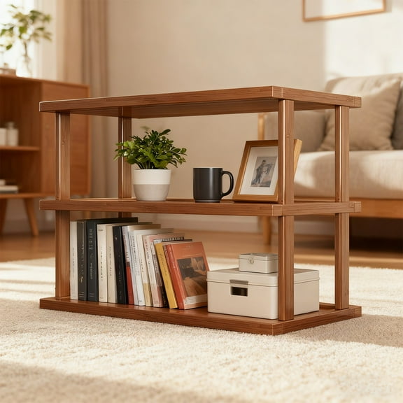Bcylexb 3-Tier Wooden Storage Shelves, Freestanding Storage Organizer Medium Storage Rack for Books Cups Toys Boxes Storage