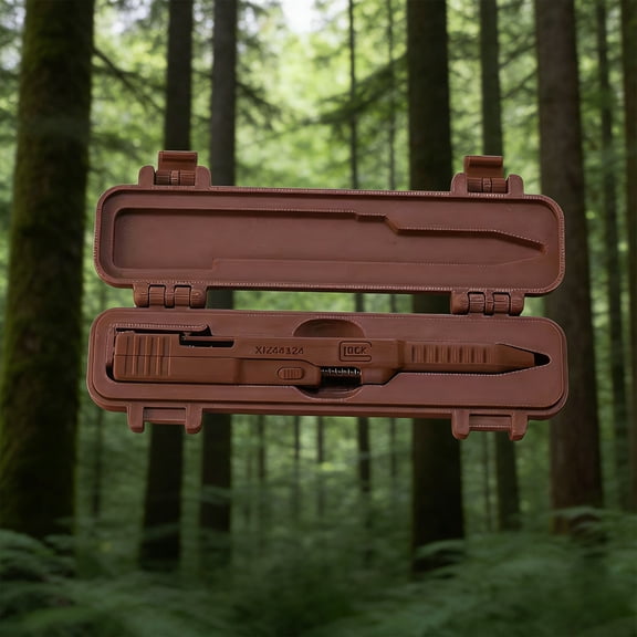 Bcylexb 3D Printed Slide Style Tactical Ballpoint Pen with Tan Protective Carry Box, Smooth Writing Novelty Stationery for Military Enthusiasts & Men Gift